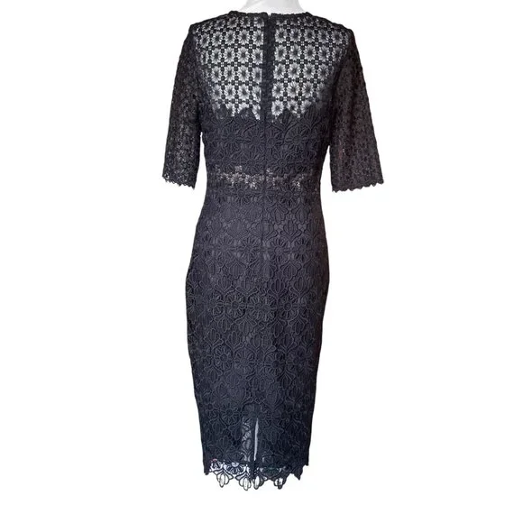 Anthropologie ML Monique Lhuillier Black Floral Lace Sheath Dress Sz 10 - Picture 2 of 16